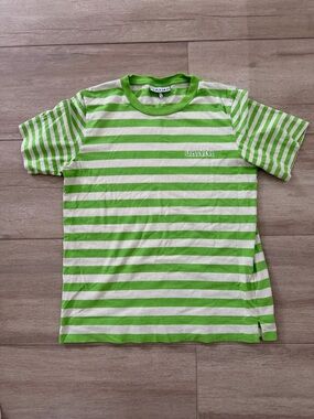 Ganni Green & White Striped Kids Short-Sleeve Tee